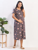 Grey Hosiery Zipless Maternity Feeding Maxi for Mom's wear - Mangai Nighties 