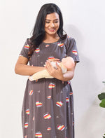 Grey Zipless Maternity Feeding Maxi for Pregnancy wear - Mangai Nighties 