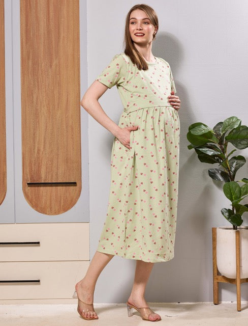 Light Green Feeding Friendly Flip Open Nursing wear with Side pocket - Mangai Nighties