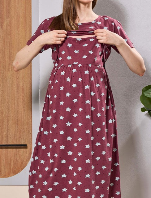 Hosiery Zipless Flip Open Breastfeeding Maternity wear - Mangai Nighties 