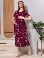 Mom's Care Hosiery Cotton Feeding Friendly Maxi with Side Pocket - Mangai Nighties 
