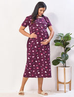Maroon Hosiery Cotton Zipless easy Feeding Maternity Maxi - Mangai Nighties 
