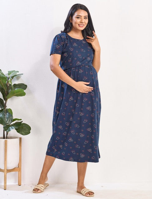 Navy Hosiery Zipless flip Open Easy Feeding wear - Mangai Nighties 