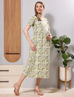 Olive Green Geometric Zipless Flip OpenNursing Maxi - Mangai Nighties 