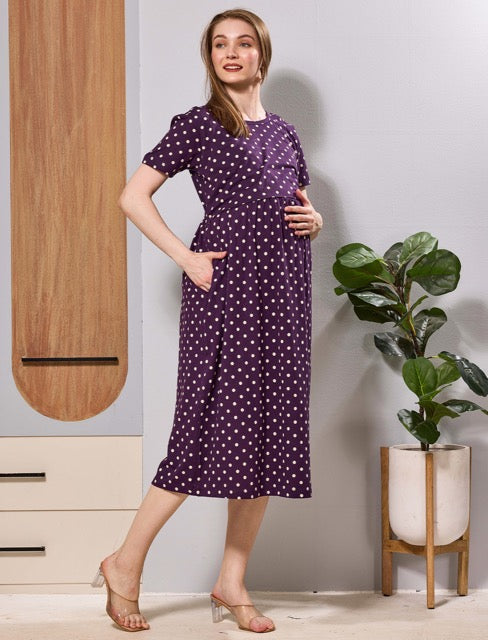 Purple Polka Dot's Hosiery Feeding Zipless Maxi - Mangai Nighties 