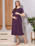 Purple Polka dot's Feeding Zipless wear for Pregnancy - Mangai Nighties