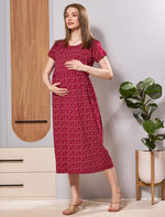 Mom's Care Hosiery Cotton Zipless Flip Open nursing Feeding Maxi - Mangai Nighties 