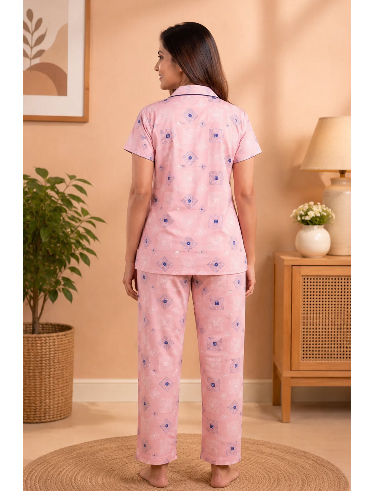 Stylish Hosiery Collar Night Suit Print Set | Mangai Nighties