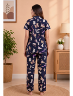Navy Abstract Print Hosiery Night Suit Set | Mangai Nighties