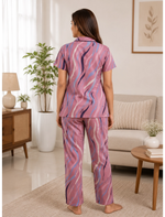 Dusty Pink Abstract Wave Print Hosiery Night Suit Set | Mangai Nighties