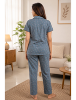 Teal Green Floral Print Hosiery Night Suit Set | Mangai Nighties
