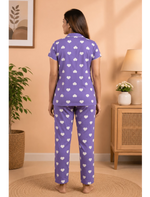 Violet Heart Print Hosiery Night Suit Set | Mangai Nighties