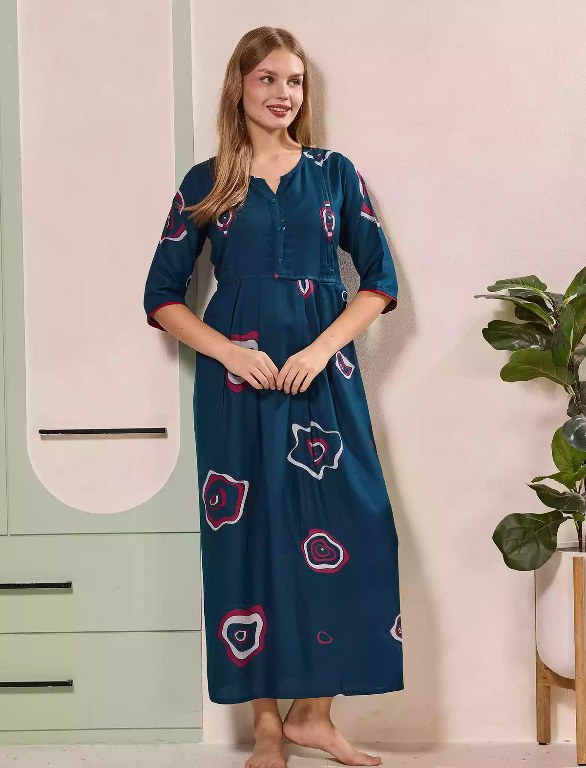 Blue Alpine Kurti Style Nighty - Mangai Nighties