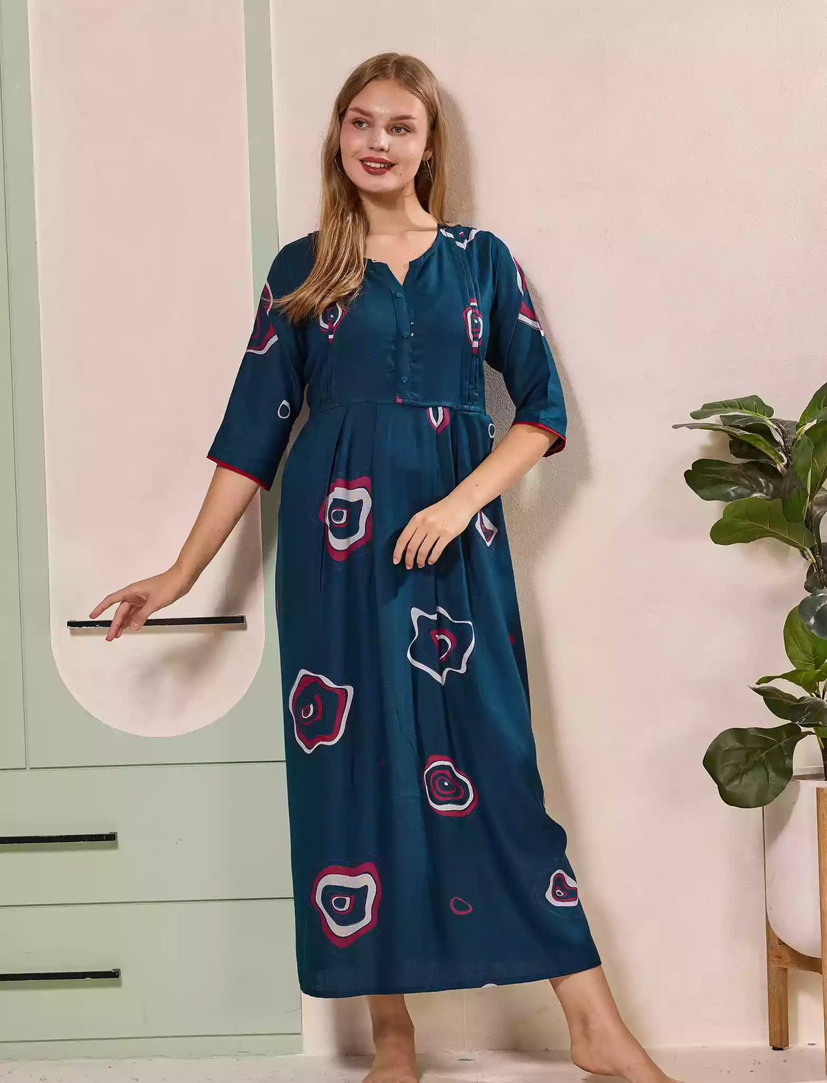 Blue Alpine Kurti with 3/4 long Sleeves - Mangai Nighties