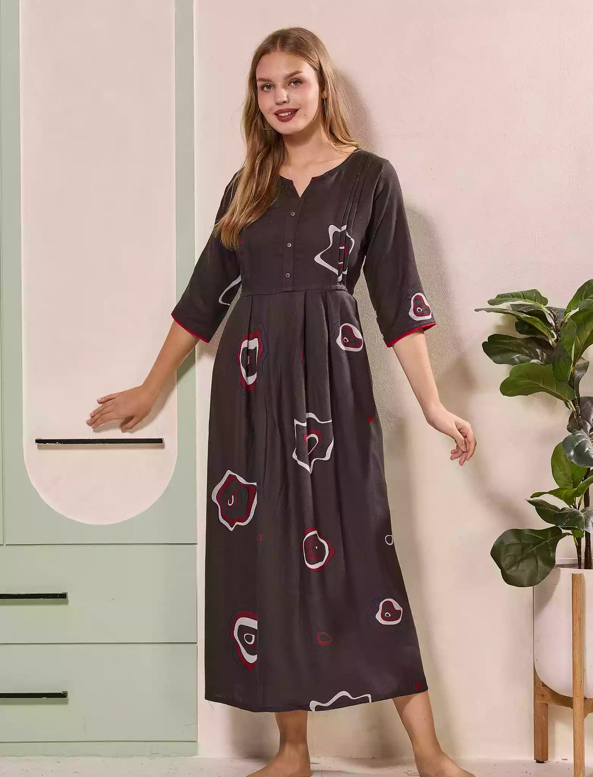 Coffee Brown Alpine Kurti Style Nighty - Mangai Nighties