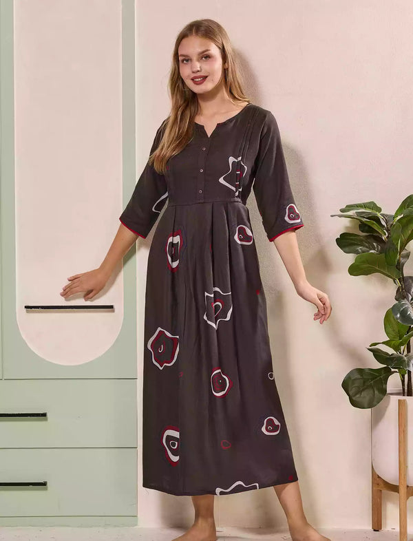 Coffee Brown Alpine Kurti Style Nighty - Mangai Nighties