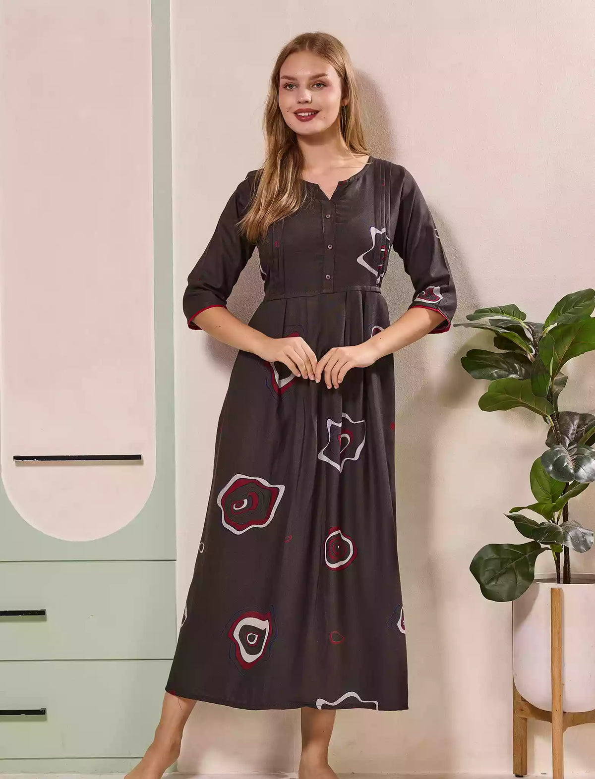 Coffee Brown Alpine Kurti with 3/4 long Sleeves - Mangai Nighties