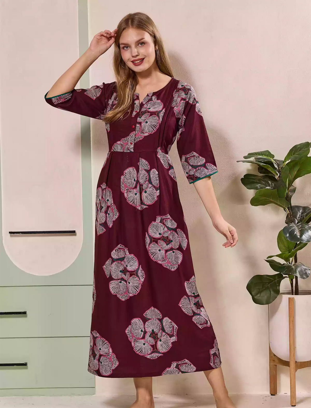 Maroon Alpine Kurti Style Dress- Mangai Nighties