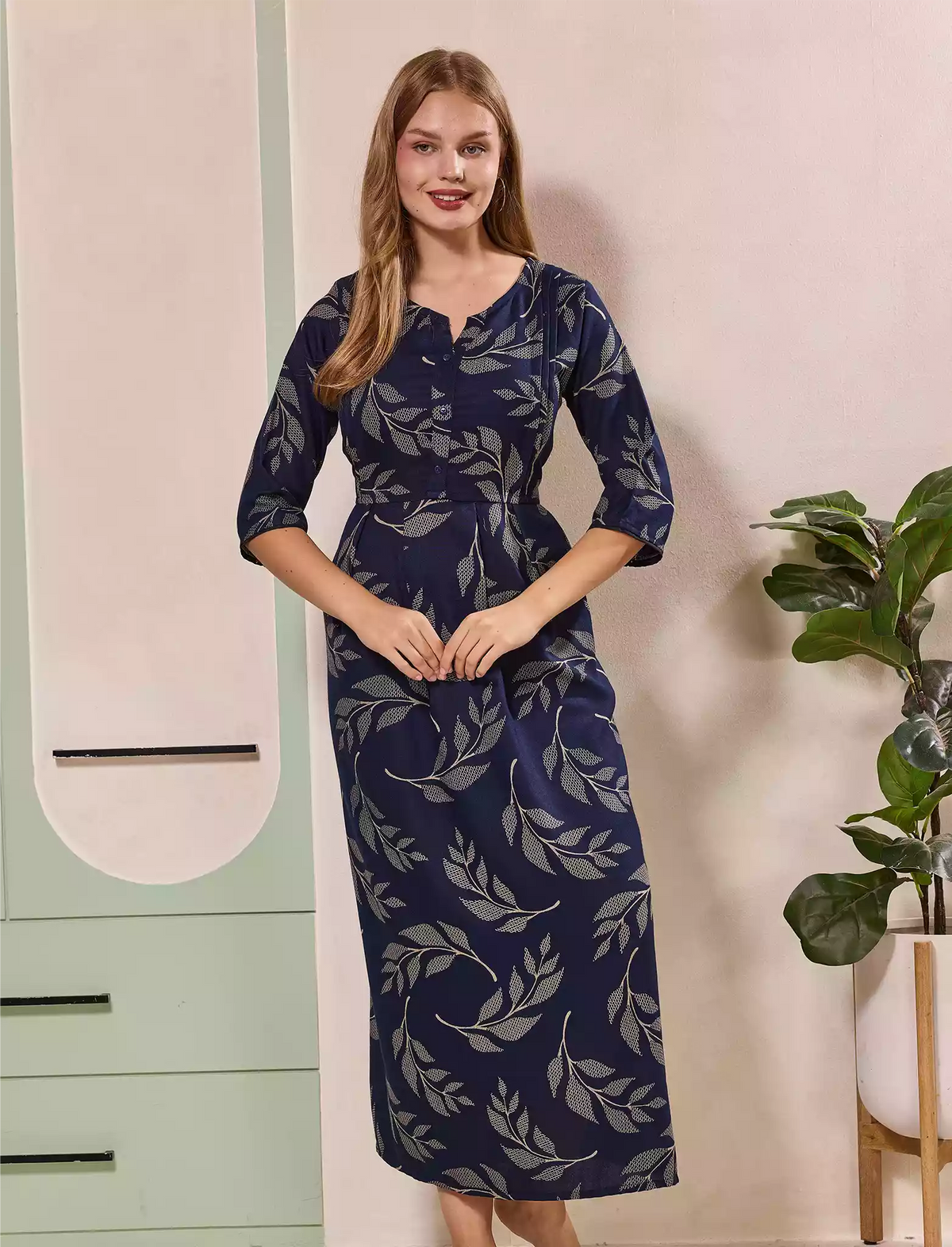 Navy Blue Alpine Kurti Style Nighty - Mangai Nighties