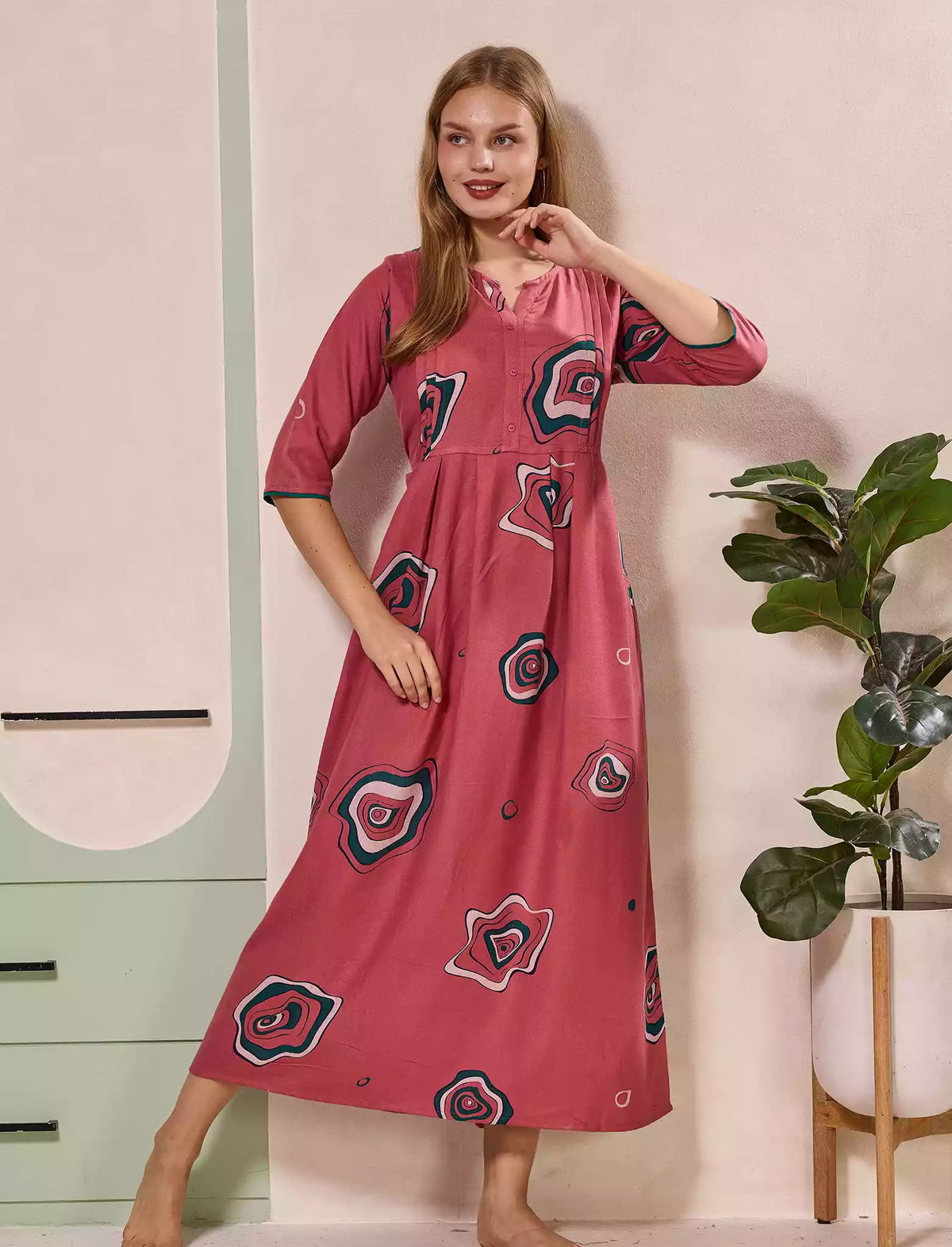 Peach Alpine Kurti Style Nighty - Mangai Nighties