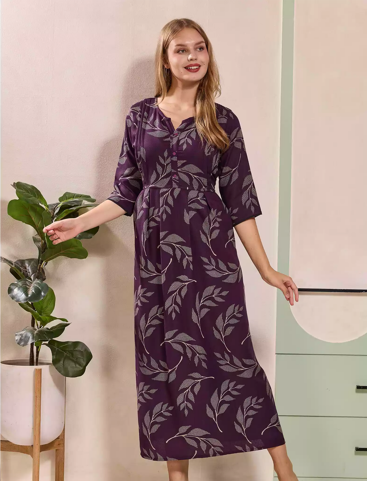 Purple Alpine Kurti Style Nighty - Mangai Nighties