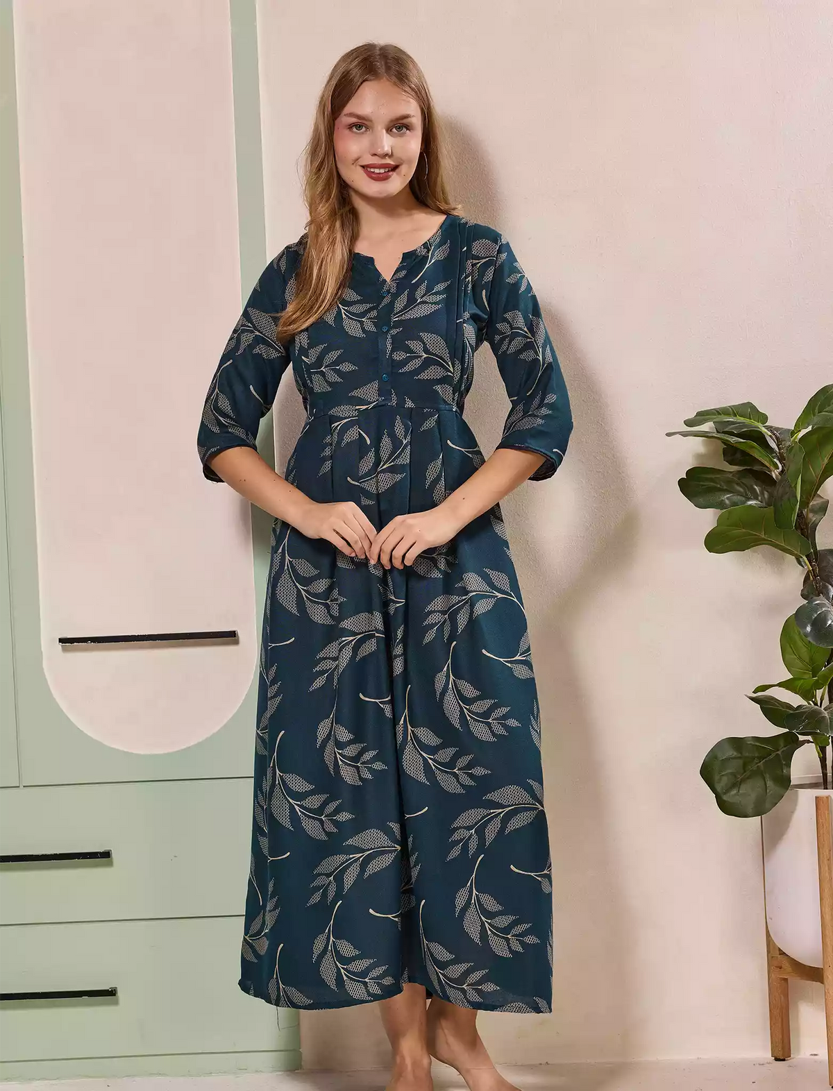 Teal Blue Alpine Kurti Style Dress- Mangai Nighties