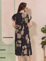 Leaf Printed Petal Sleeve Maxi with Back Tie | Mangai Nighties