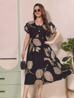 Leaf Printed Petal Sleeve Maxi with Back Tie | Mangai Nighties