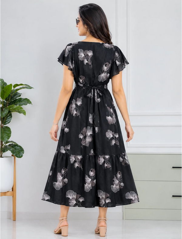 Floral Print Petal Sleeve Maxi with Side Pocket | Mangai Nighties