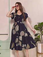 Leaf Printed Petal Sleeve Maxi with Back Tie | Mangai Nighties