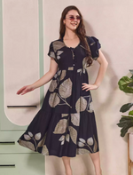Leaf Printed Petal Sleeve Maxi with Back Tie | Mangai Nighties