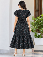Floral Print Petal Sleeve Maxi with Back Tie | Mangai Nighties