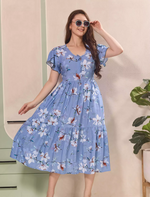Floral Print Petal Sleeve Maxi with Side Pocket | Mangai Nighties
