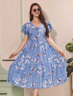 Floral Print Petal Sleeve Maxi with Side Pocket | Mangai Nighties