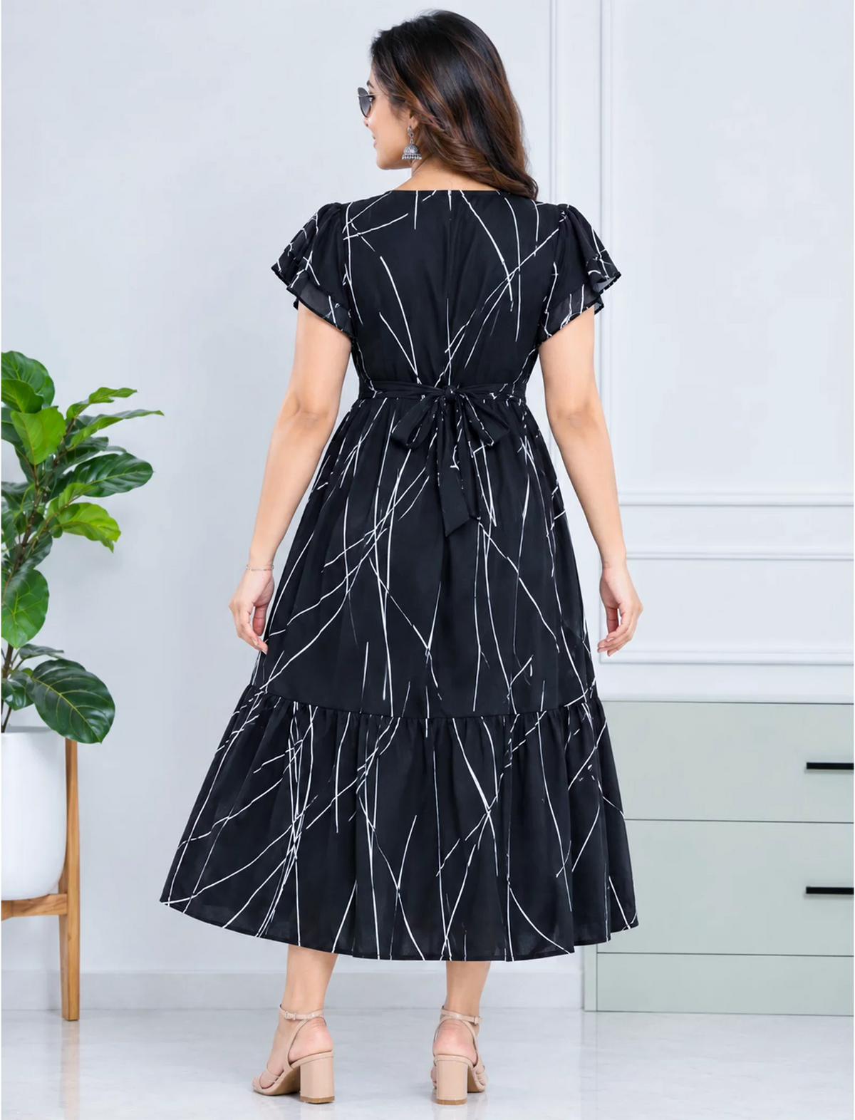 Abstract Printed Maxi with Stylish Petal-Sleeve | Mangai Nighties