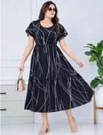 Abstract Printed Maxi with Stylish Petal-Sleeve | Mangai Nighties