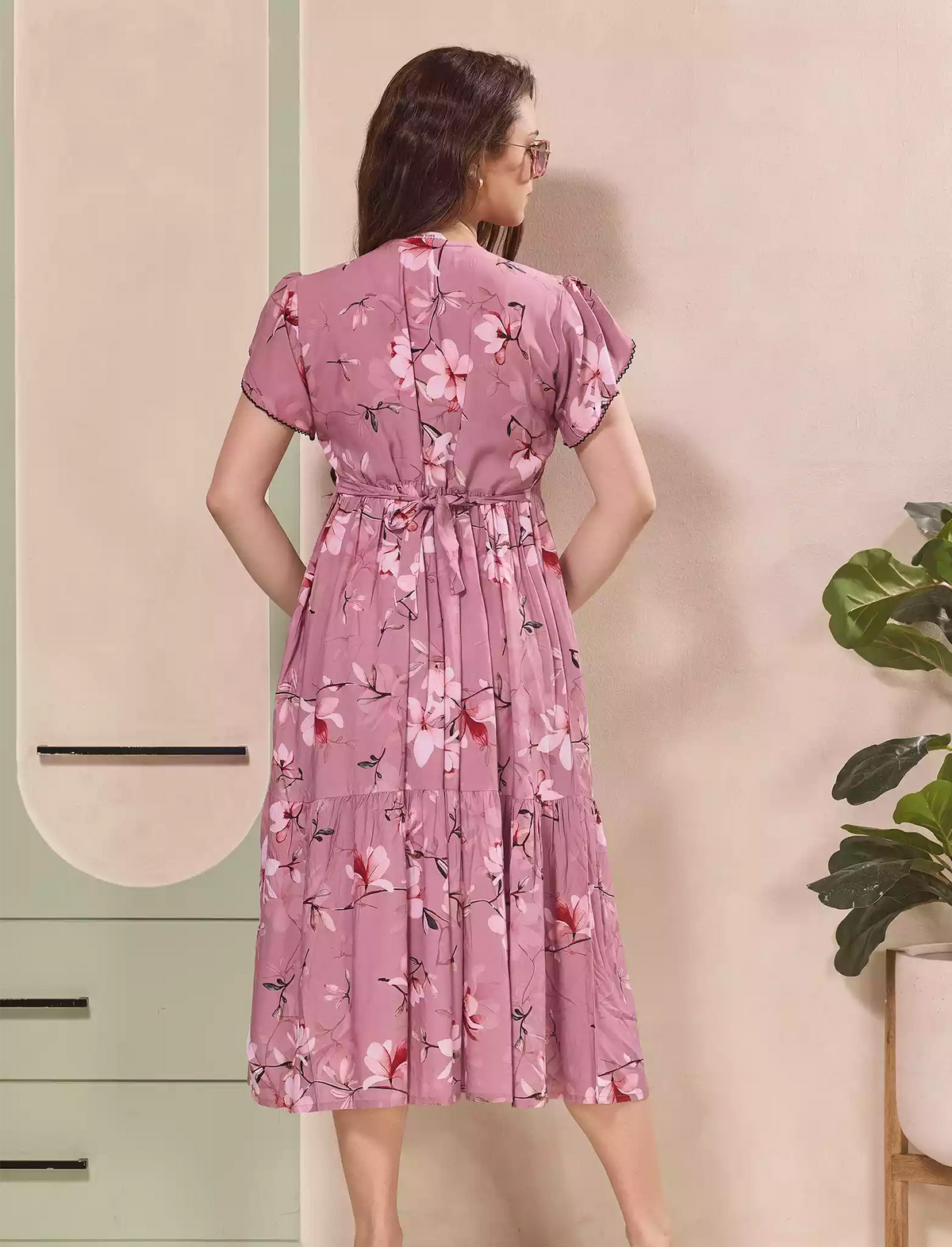 Floral Print Petal Sleeve Maxi with Side Pocket | Mangai Nighties