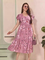 Floral Print Petal Sleeve Maxi with Side Pocket | Mangai Nighties
