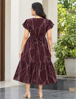 Abstract Printed Maxi with Stylish Petal-Sleeve | Mangai Nighties