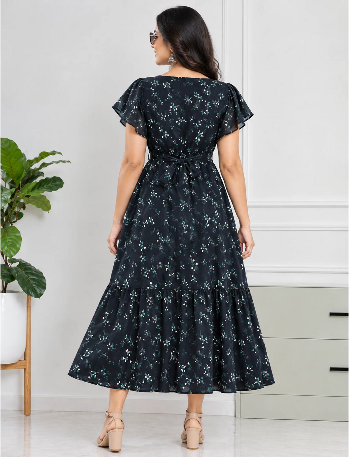 Floral Print Petal Sleeve Maxi with Back Tie | Mangai Nighties