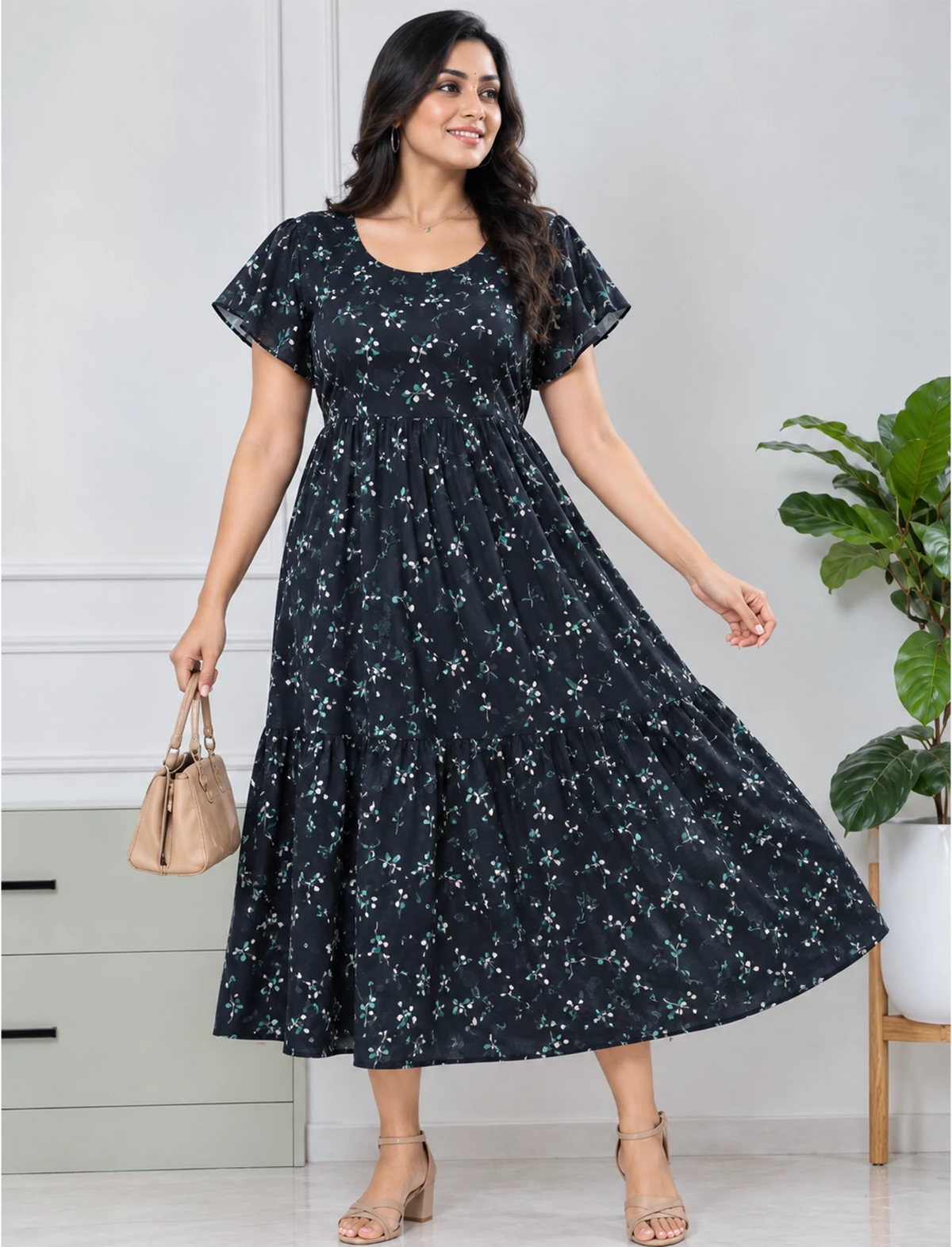 Floral Print Petal Sleeve Maxi with Back Tie | Mangai Nighties