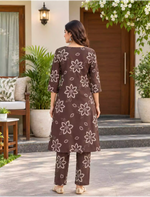 Rayon Floral Print Co-ord Set | Long Sleeve Top & Elastic Bottom - Mangai Nighties
