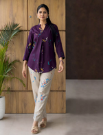 Brown Beige V-Slit Co-Ord | Mangai Nighties
