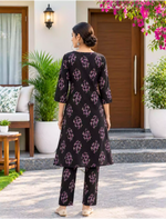 Rayon Floral Print Co-ord Set with Long Sleeves & Elastic Bottoms - Mangai Nighties