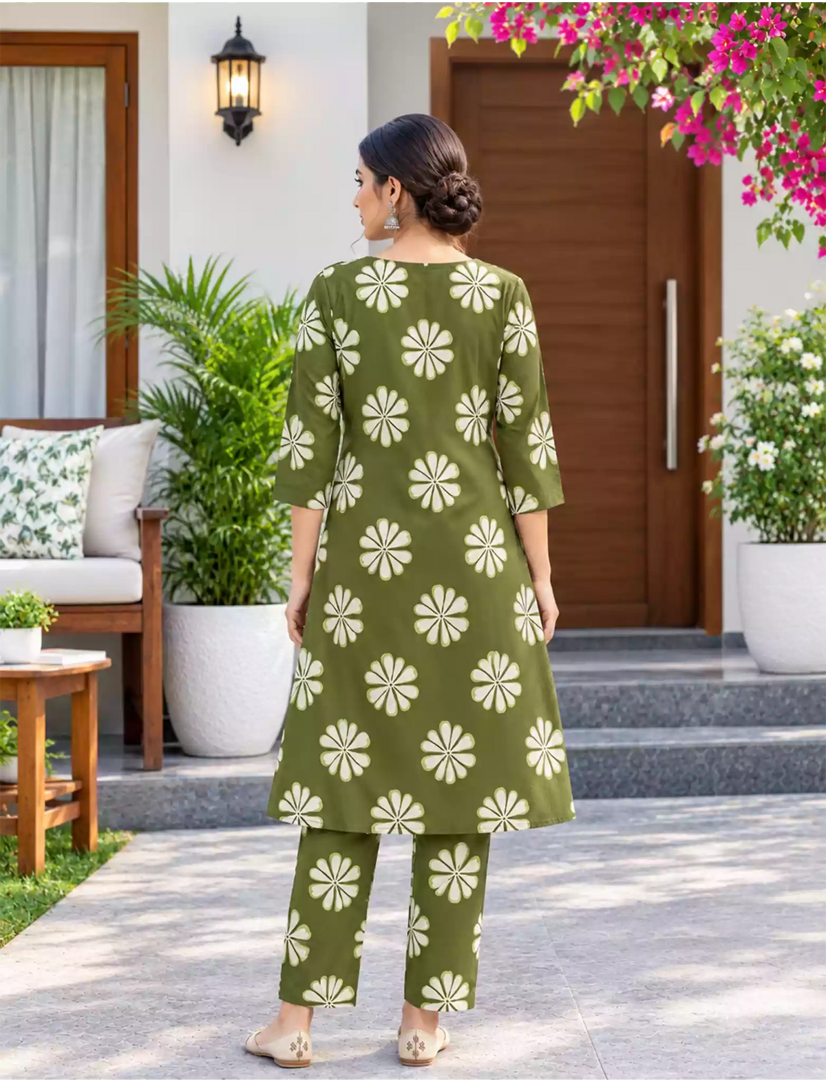 Rayon Floral Print Co-ord Set with Long Sleeves & Elastic Bottoms - Mangai Nighties
