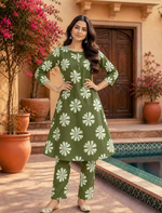 Rayon Floral Print Co-ord Set with Long Sleeves & Elastic Bottoms - Mangai Nighties