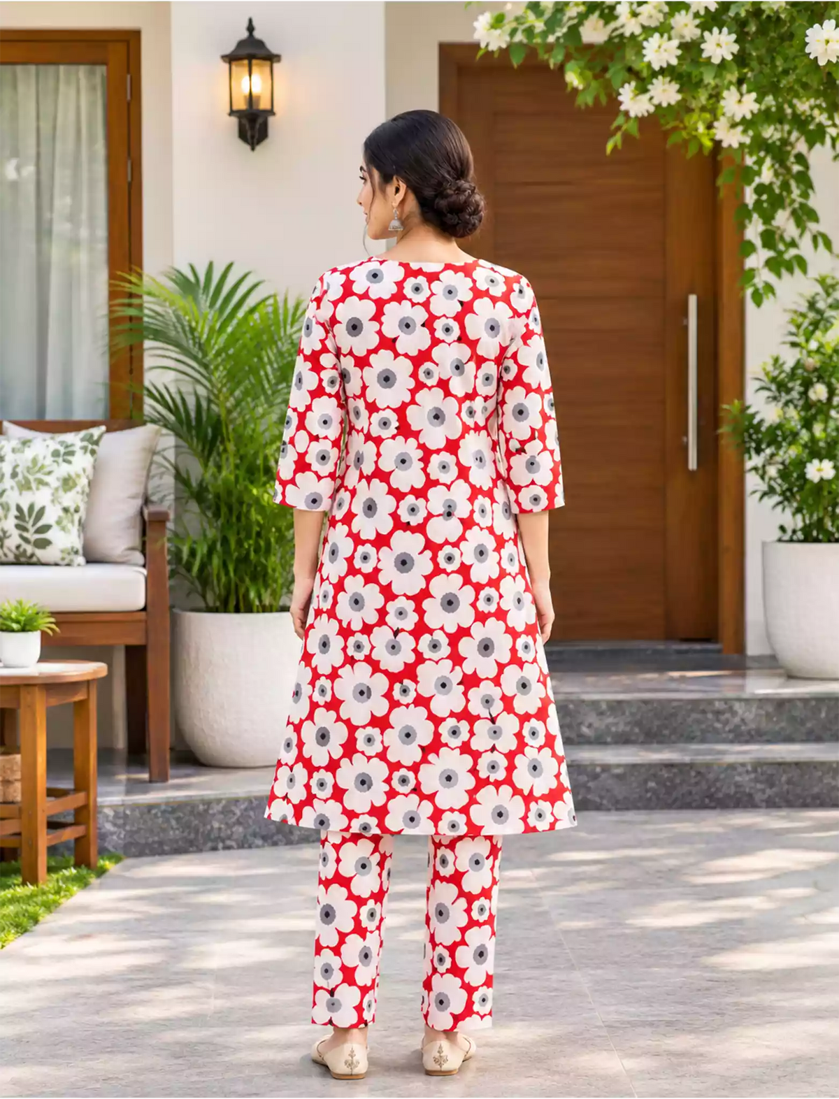 Rayon Daisy Floral Print Co-ord Set | Long Sleeve Top & Bottoms - Mangai Nighties