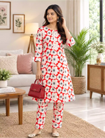 Rayon Daisy Floral Print Co-ord Set | Long Sleeve Top & Bottoms - Mangai Nighties