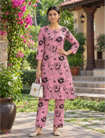 Pink Floral Rayon Co-ord Set with Pants - Mangai Nighties