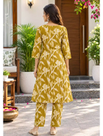 Rayon Floral Print Co-ord Set Long Top, Buttons & Elastic Bottoms - Mangai Nighties